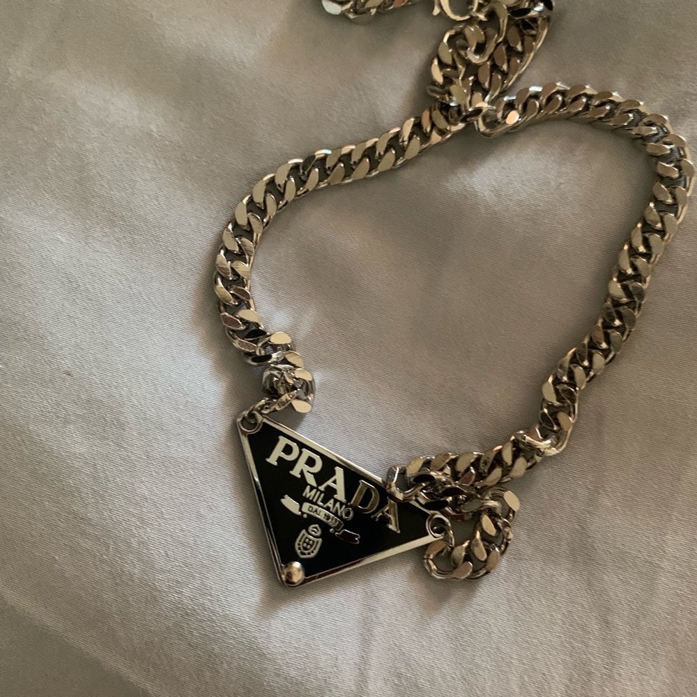 Black Prada Charm Necklace on Lightweight Chain